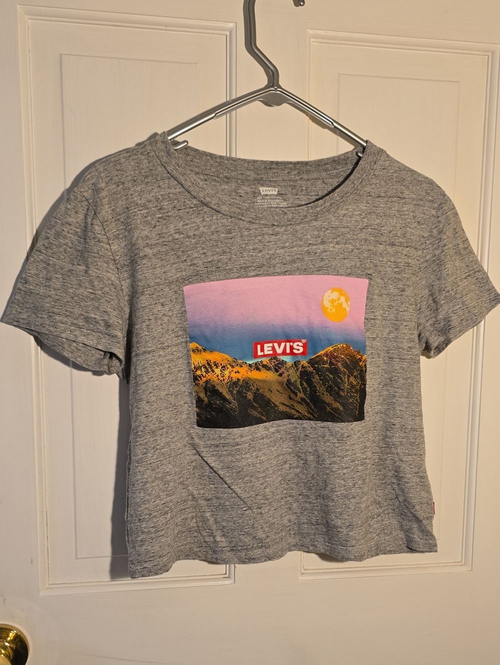 Levi's Heather Gray Crop Tee with Full Moon Mountain Graphic Size S